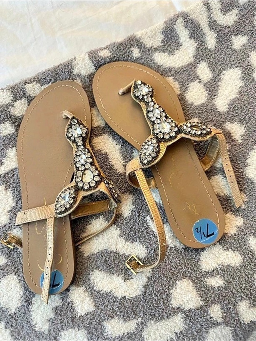 Jessica Simpson Oliara Jeweled T-Strap Flat Sandal Brown